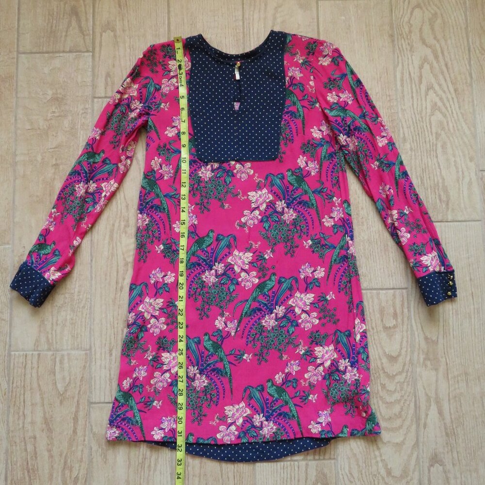 Anthropologie Maeve Floral Pink Bird Tunic Shift Mini Dress Size 2 - Picture 5 of 9